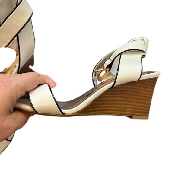 Ted Baker White & Gold Leather Wedge Sandals With Adjustable Straps - Picture 6 of 11